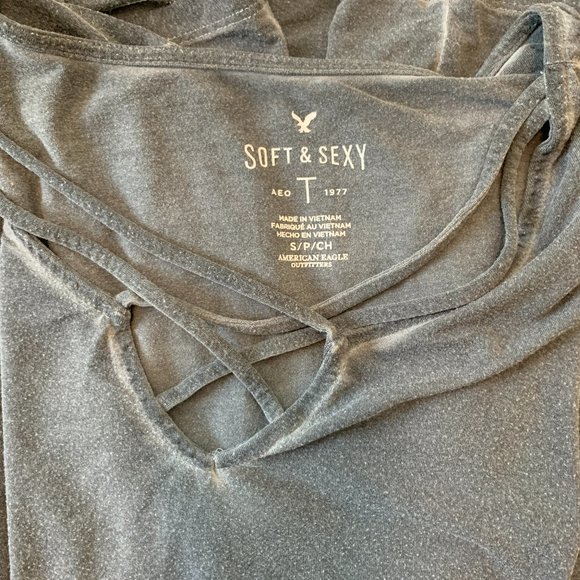 American Eagle Soft & Sexy Grey Distressed Tee (Small) - Picture 3 of 3